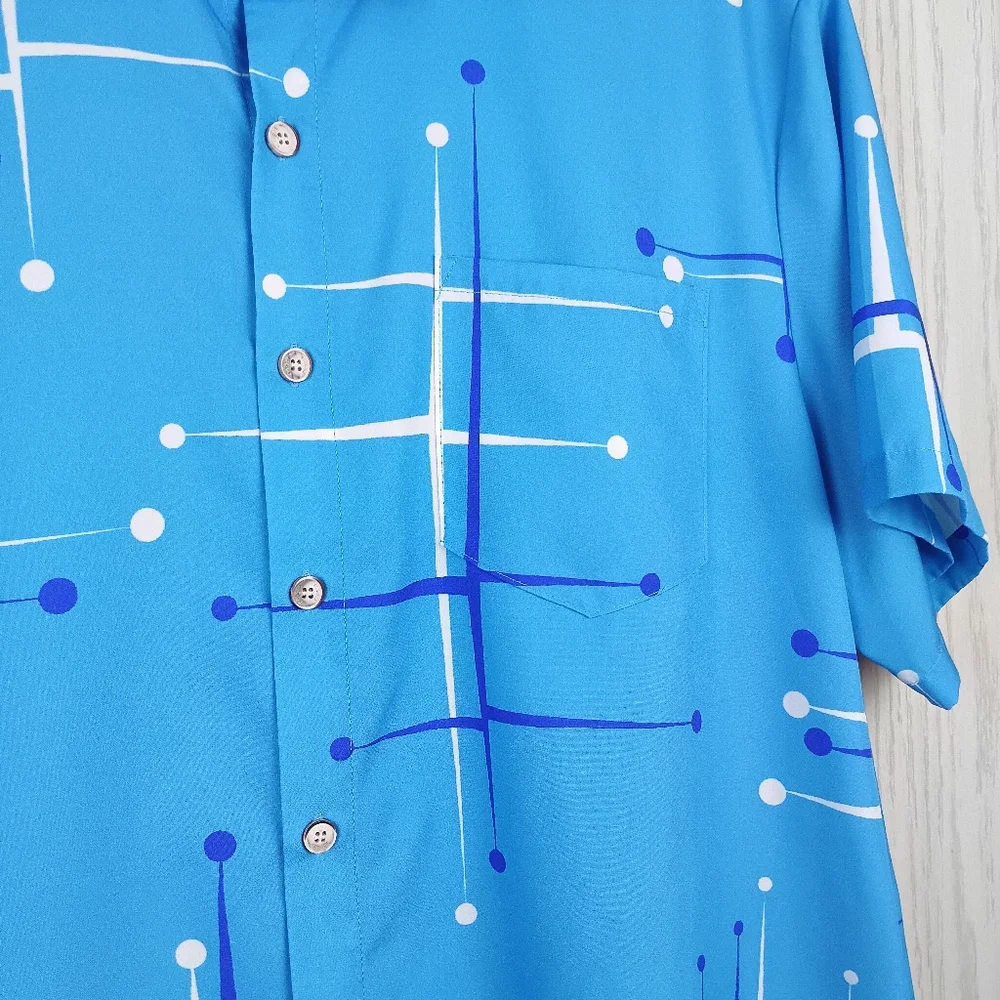 Royaura Hawaiian Blue Lines Pattern XL button down thin beach shirt color - Picture 4 of 13